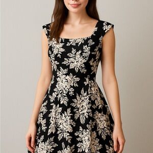 White House Black Market Elegant Black and Cream Midi Dress